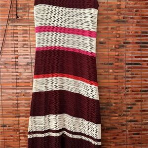 Nine West Striped A-Line Dress - Maroon, Pink, Beige